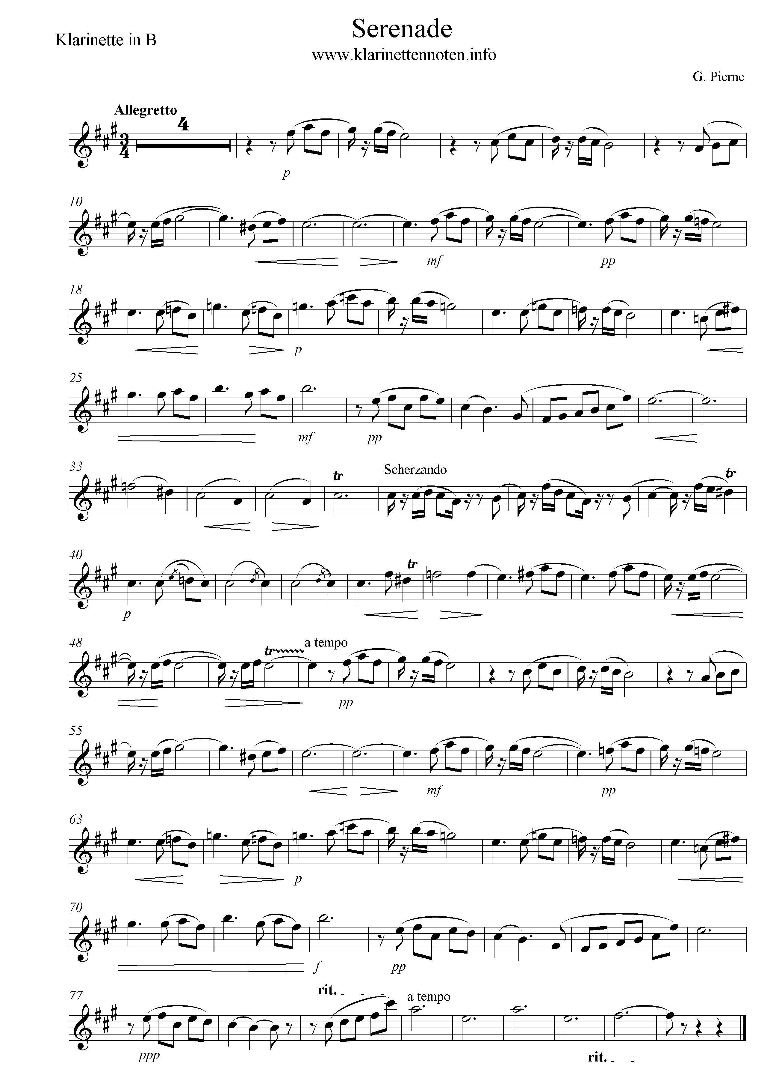 Freesheet Serenade Pierne Solo part